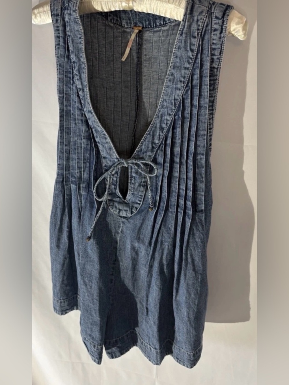 Free People Denim Webster Romper Blue  Women's Small Sleeveless Pintuck - Picture 4 of 16